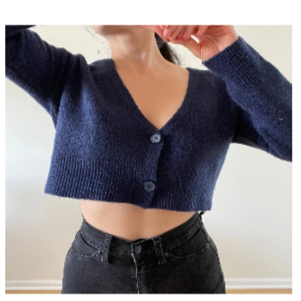 Oak + Fort Cropped Cardigan - Black - XS